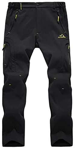 EKLENTSON Men's Waterproof Trousers Outdoor Fleece Lined Winter Warm Walking Hiking Windproof Snow Ski Pants Black 32
