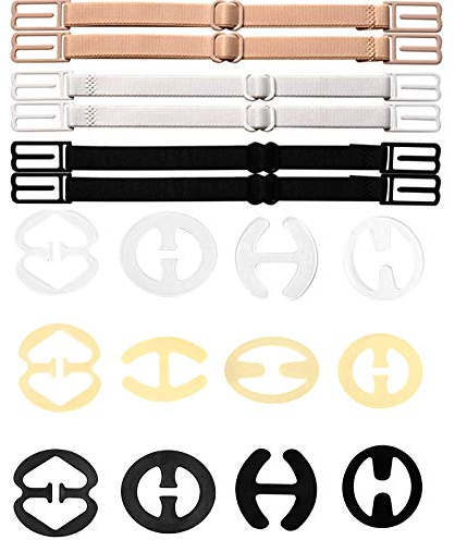 FLZONE 12 Stück BH Träger Clips, Anti-Rutsch-Schnalle BH-Clip Bra,Damen BH-Träger Magic Clip(Transparent, Teint, schwarz)