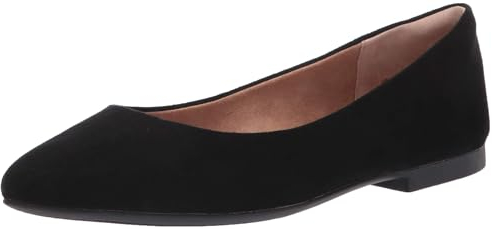 Amazon Essentials Women's Pointed-Toe Ballet Flat, Black Microsuede, 5 UK