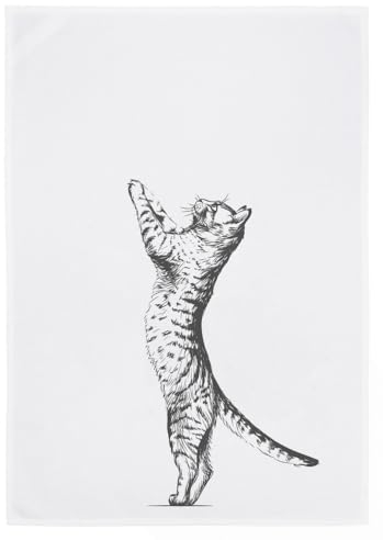 Geschirrtuch weiß, Katze in grau