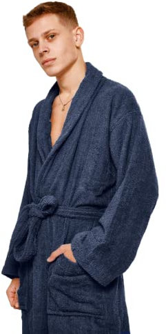 Brentfords Bath Robe Dressing Gown, 100 percent Cotton Soft Terry Towel Material, Navy Blue, Standard, One Size, BGTOPLDNV01
