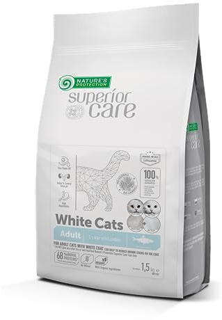 Nature's Protection Superior Care White Cats Getreidefreies Trockenfutter mit Hering für Ausgewachsene Katzen Aller Rassen Mit Hellem Fell, Keine Tränenflecken, Keine Haarballen, 1,5 kg.