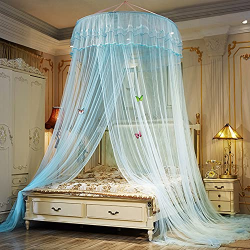 NDYD Universal Dome Mosquito Mesh Net Einfache Installation Hanging Bed Canopy Netting Für Einzel- Bis King Size Betten Hängematten Krippen,Blau
