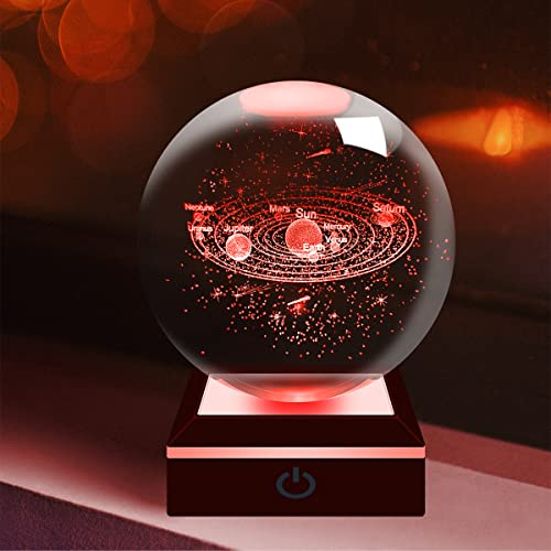 ALEENFOON Solar System 3D Crystal Ball Mood Light, LED Night Light Color Changing Lights, 8CM Solar System Crystal Ball Lamp, Gifts for Kids Friends Birthday Christmas