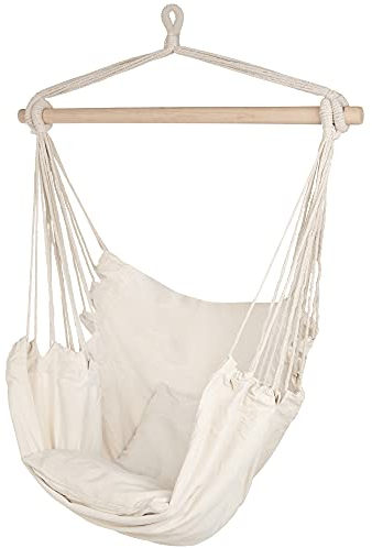ib style®Kalea Hängesessel | Hängestuhl | mit 2 Kissen und Zubehör | bis 150 kg belastbar | Weiß