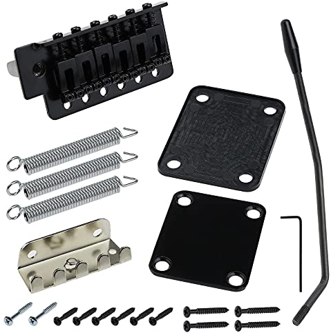 EMSea Set di sistemi di ponte per chitarra elettrica con piastra per collo Whammy Bar di ricambio compatibile con Fender Start ST chitarra nera in lega di zinco