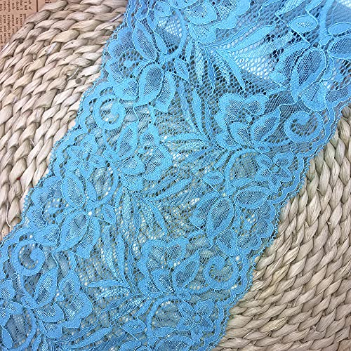 15 CM Breite Europa Floral elastische Stickerei Spitzenbesatz, Vorhang Tischdecke Slipcover Braut Selbermachen-Kleidung/Zubehör (3,7 Meter in einem Paket) (hellblau)