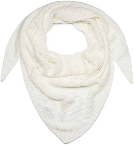 styleBREAKER Damen XXL Strick Dreieck Schal mit Reiskorn Strickmuster in Unifarben, Schal, Leichtes Tuch 01020042, Farbe:Creme-Weiß