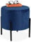 Relaxdays Samthocker, runder Sitzhocker, gepolstert, Schwarze Metallbeine, H x D: 38,5 x 40,5 cm, Hocker Samt, blau
