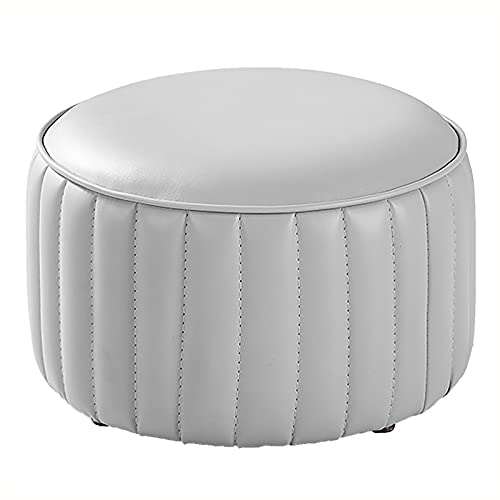 W&X Klein Sitzhocker Akzent Für Wohnzimmer Schlafzimmer,Bequem Ruhe Polsterhocker Sofa Hocker,Runde Sitzhocker Sitzpuff,Premium Leder Sitzhocker Sitzpouf-Hellgrau 36x36x24cm(14x14x9inch)