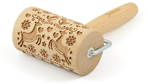 Folkroll Teigrolle Rentier Weihnacht, Mini, 9.5 cm, Nudelholz, Prägerolle, Muster, Motiv, Rolle, Buchenholz, 330685