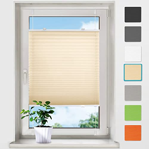 bobodeco Plissee ohne Bohren Plissees Klemmfix - Creme 80x130 cm (BxH) - Easyfix Plisseerollo Jalousie Faltrollo Blickdicht - Sichtschutz - Sonnenschutz Fertifplissee - Rollos für Fenster und Tür