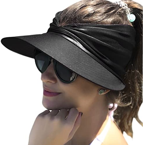 Baynetin Damen Visor Sonnenhut mit Großer Krempe, UV Protection Strand Sportmütze Strandhut Sommerhut,Sonnenvisorhüte für Frauen und Damen UV-Schutz (Schwarz)