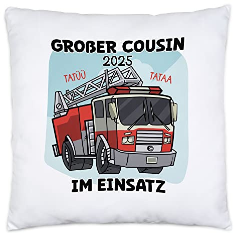 Hey!Print Großer Cousin Im Einsatz 2025 Kissen Feuerwehrauto Feuerwehrmann Cousins Familie Beschützer Retter