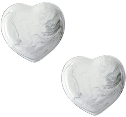 RAZZUM Dinner Plate 7 Inches Marble Series Heart Shape Design Ceramic Dinner Plates-Set of 2-White&Grey Food Tray