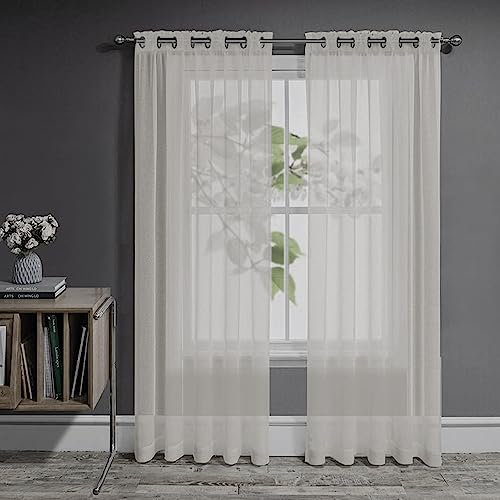 Joydeco Lot de 2 Rideaux Voilages Transparents 140 x 225 cm, Voilage Fenêtre Transparent à Oeillets pour Filtrage de Lumière et Décoration Intérieure de Salon Chambre Balcon - Lin