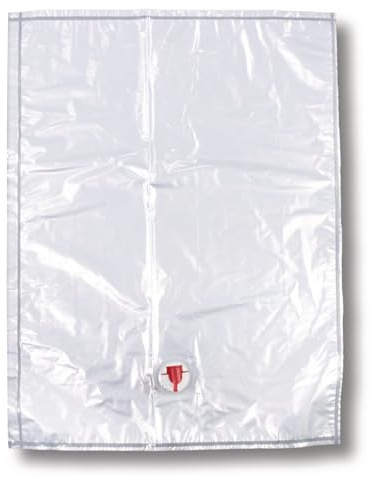 dm-Folien Bag-in-Box-Beutel 20 Liter I 10 Stück I Transparenter Getränkebeutel aus hochwertigem LPDE I Faltbarer Camping- & Festival-Trinkbeutel mit Zapfhahn I Saftbeutel für Apfelsaft, Gin & Wein