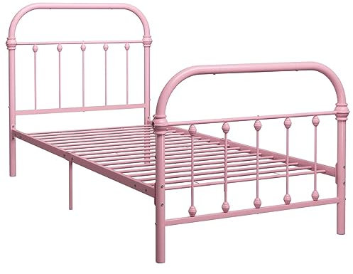 Higsose Bettgestell Rosa Metall 90×200 cm Metallbett Bettrahmen Bed Frame Bettgestelle Bettrahmen Paletten Bett Daybed Metallrahmenbett Bett Metall