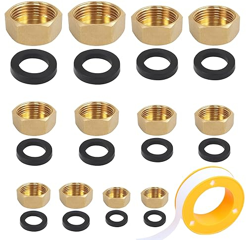 12 Pezzi Tappo Ottone Tappo Femmina Tappi Idraulici per Tubi Flessibili Nastro di Materia Prima per Rubinetti da Giardino All'aperto Valvole per Lavatrici Connessioni di Tubi per Lavastoviglie