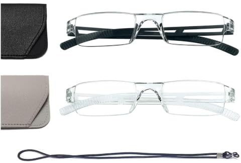 Hubeye 2er-Pack Rahmenlose Lesebrille Leicht und Bequem Anti Blaulicht Lesehilfe für Damen Herren mit Brillenholster 1.75
