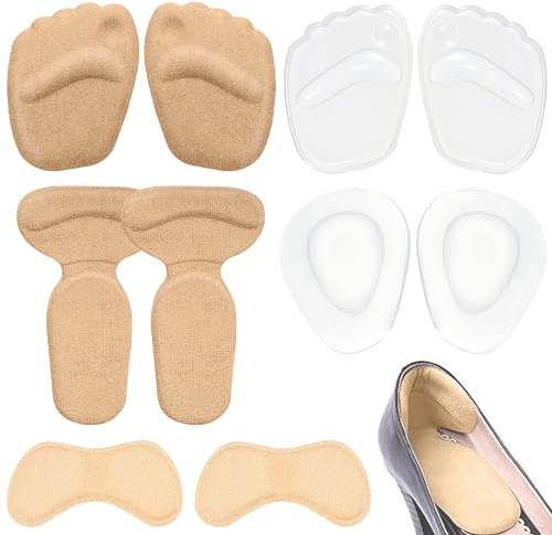 5 Paare Ballenpolster Vorfuß, Fersenpolster, Rutschfeste Gel-Polster, Gel- Schuheinlagen, Wiederverwendbar für Männer und Frauen(10 Stück in Set)