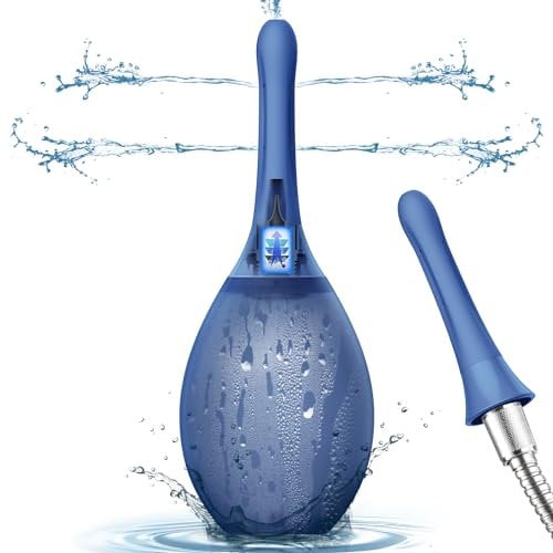 Enema Bulbo Anti-Reflujo, Enemas Lavados Puede Conectarse al Tubo de la Ducha, Ducha Enema aliviar el estreñimiento para Limpieza de Colon en Hombres y Mujere (Azul Oscuro 245ml)