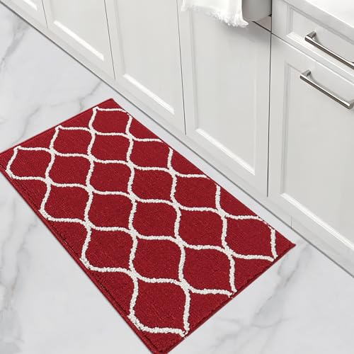 COSY HOMEER Alfombra Cocina Lavable Antideslizante, 50 x 80 cm, Tapete Cozinha Impermeable con Absorción de Agua, Lavable a Máquina, Ideal para Alfombras de Pasillo y Cocina, Rojo