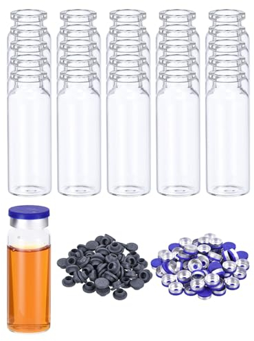PATIKIL 20ml Glass Vials, 100pcs Glass Vial Small Glass Vials Empty Sample Bottle Mini Clear with Caps Seal Rubber Stopper Injection Port for Lab Injection Plants Essential Oil Transparent