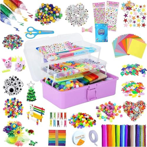 zycBernoi 3000+ Bastelset Kinder, Arts and Crafts Supplies for Kids, Pfeifenreiniger Bunt Bastelkoffer Kinder, DIY Set Zum Basteln und Dekorieren