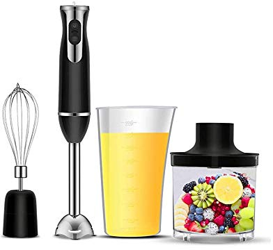 CASOTA Egg Beater Blender Whisking,Hand Blender, 4-in-1 Stainless Steel Stick Hand-held Blender Set Continuously Variable Speeds with 500ml Food Chopper, 800ml Beaker, Milk Frother, Egg Whisk, 400W