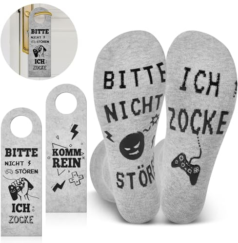 SATINIOR Gamer Geschenke Jungen Gaming Socken Gaming Türhänger Bitte Nicht Stören Ich Zocke Grau Zocker Bitte Nicht Stören Schild Motiv Spiel Geschenk Geburtstag Accessories für Jungen Teenager
