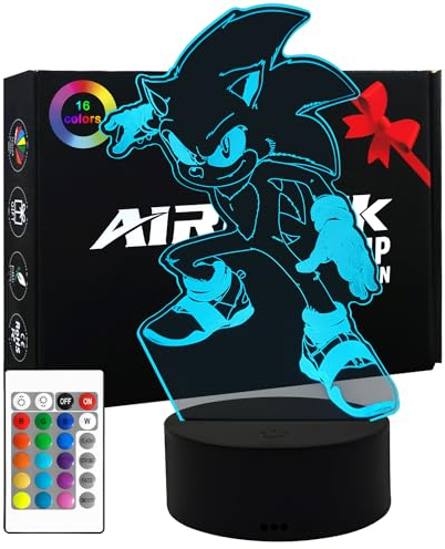AIRUEEK Sonic Hedgehog Spielzeug 3D nachtlicht -16 Farbvariationen LED Illusion Lampe Schlafzimmer Dekor Beleuchtung/Sonic Toys Weihnachts Geschenke für Kinder Männer Frauen