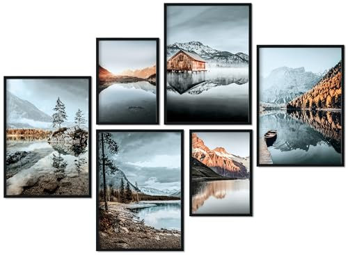CreativeRobin » Berge & Seen « Premium Poster-Set als Wohnzimmer Deko | 4x A3 + 2x A4 Wandbilder Collage