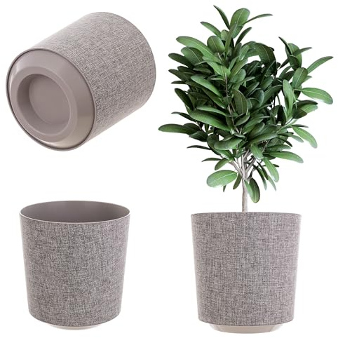 KADAX Dekorativer Übertopf, Runder Pflanztopf, Blumentopf aus Kunststoff, Pflanzentopf für Anbau von Pflanzen, Kräutertopf für Innen und Außenbereich (Braune Melange, 25cm)
