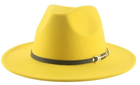SOYNIA Fedora Trilby Filzhut Hut Fedora-Hut Für Damen Bandgürtel Filzhüte Für Herren Breite Krempe Hochzeit Damenhut 56–58 cm Gelb