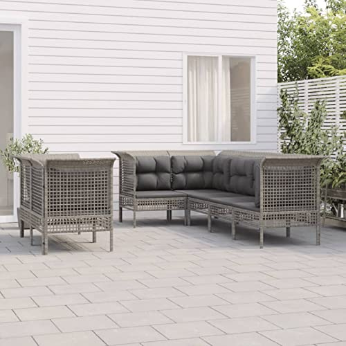 Chaduof 7-TLG. Garten-Lounge-Set mit Kissen Grau Poly Rattan, Lounge Gartenmöbel Set, Terassenmöbel Wetterfest, Loungemöbel Terrasse, Gartenlounge, Garten Loungemöbel Set, 3187541