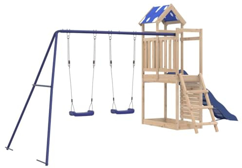 vidaXL Spielturm, Klettergerüst mit Dach Schaukeln Leiter Rutsche, Kinder Kletterturm Spiel-Zubehör für Garten, Holz Spielplatz Spielhaus, Massivholz Kiefer