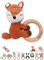 wunderwunsch® - Personalisierter Beißring Baby - Niedlicher Greifling für Baby's ab 0 Monate - Babyrassel mit Name als Baby Geschenk für Mädchen und Jungen (Fuchs liegend,ohne Name)