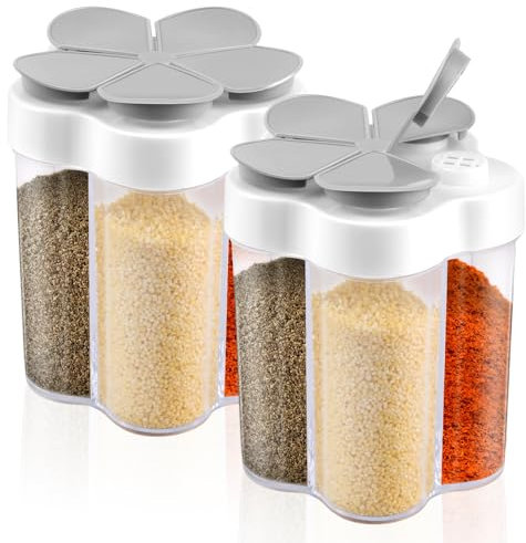 SWOUEKO 5 in 1 Gewürzmischung Set, 2 Stücke GewüRzstreuer, Haushaltsgewürze Gewürzboxen, Reisen Camping GewüRzstreuer für Chili, Pfeffer, Salz, Curry, Knoblauch, Paprika
