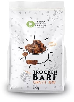 Bello & Friends Trockenbarf Complete Pute, Hundefutter luftgetrocknet ohne Zusätze, Trockenfutter mit Obst und Gemüse, 1 kg