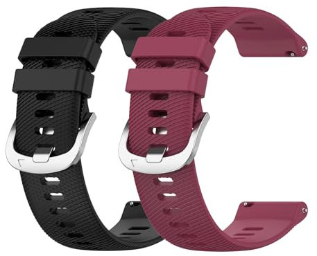 Garmcool 2 Pack 22mm Silicone Bracelets Compatible avec Garmin Forerunner 255/Vivoactive 4/Venu 3 Bracelet Noir Sangria Hommes Femmes Remplacement Sport Accessoires