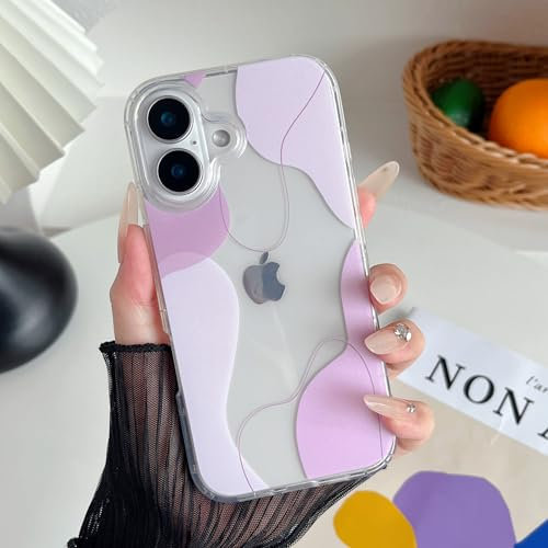 DEFBSC Compatible with iPhone 16 Plus Case, Transparent Color Mix Aesthetic Phone Case Design Soft TPU Bumper Slim Thin Shock-Absorbing Protective Phone Case for iPhone 16 Plus - Pink
