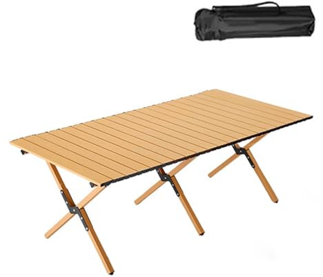 Campingtisch Klappbar Leicht aus Kohlenstoffstahl, Gartentisch Klappbar mit Handtasche, Buffettisch für Camping Picknick Garten(Natural,150 * 70 * 52cm)