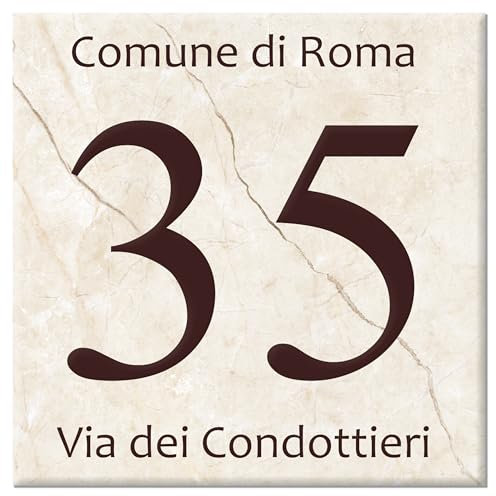 Pubblimania MATTONELLA NUMERO CIVICO PERSONALIZZATO, EFFETTO MARMO Stampato, in ceramica da 5 mm con Stampa Resistente per Esterno