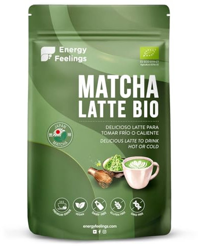 Energy Feelings Matcha Latte in Polvere Bio 200g. Mix Bibita Vegetale con Tè Matcha Verde Biologico Premium Giapponese. Tè Solubile Istantaneo, Antiossidante Naturale