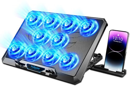 Laptop Cooler10 Fans, Silent Laptop Cooling Pad, Cooler Dock for Laptop, Ergonomic Gaming Cooling Fan Pad, Slim Portable for 12-17.3 Inch Quiet Laptop Cooler Stand