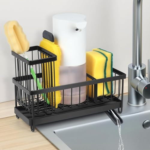 Gebrazy Organisateur D'évier de Cuisine, Organiseur D'évier Avec Egouttoir Pour Cuisine et Salle de Bain, Rangement Des Ustensiles D'évier, Organiseur de Lavabo