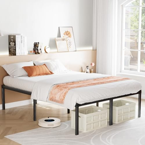 Sweetcrispy Bett 90x200, Bettgestell aus Metall, Modern Jugendbett mit Lattenrost, Höhe 35 cm mit Stauraum unter dem Bett, Einzelbett, Schwarz