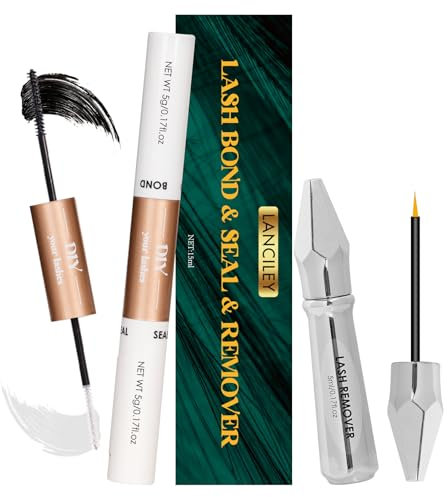 Lanciley Lash Bond and Seal Kit with Lash Remover Strong Hold Cluster Lash Glue Waterproof Lash Adhesive 2 In 1 Lash Bond and Seal Long Lasting Eyelash Glue Quick Eye Lash Glue for DIY Cluster Lashes