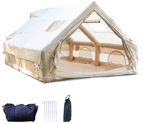 Ollewiellan Tente de Camping Gonflable XXL avec Ouverture de cheminée et fenêtre de Toit pour Personnes -Tissu Oxford imperméable -Montage Rapide -Idéal pour Le Camping et l'extérieur (300x400x210cm)